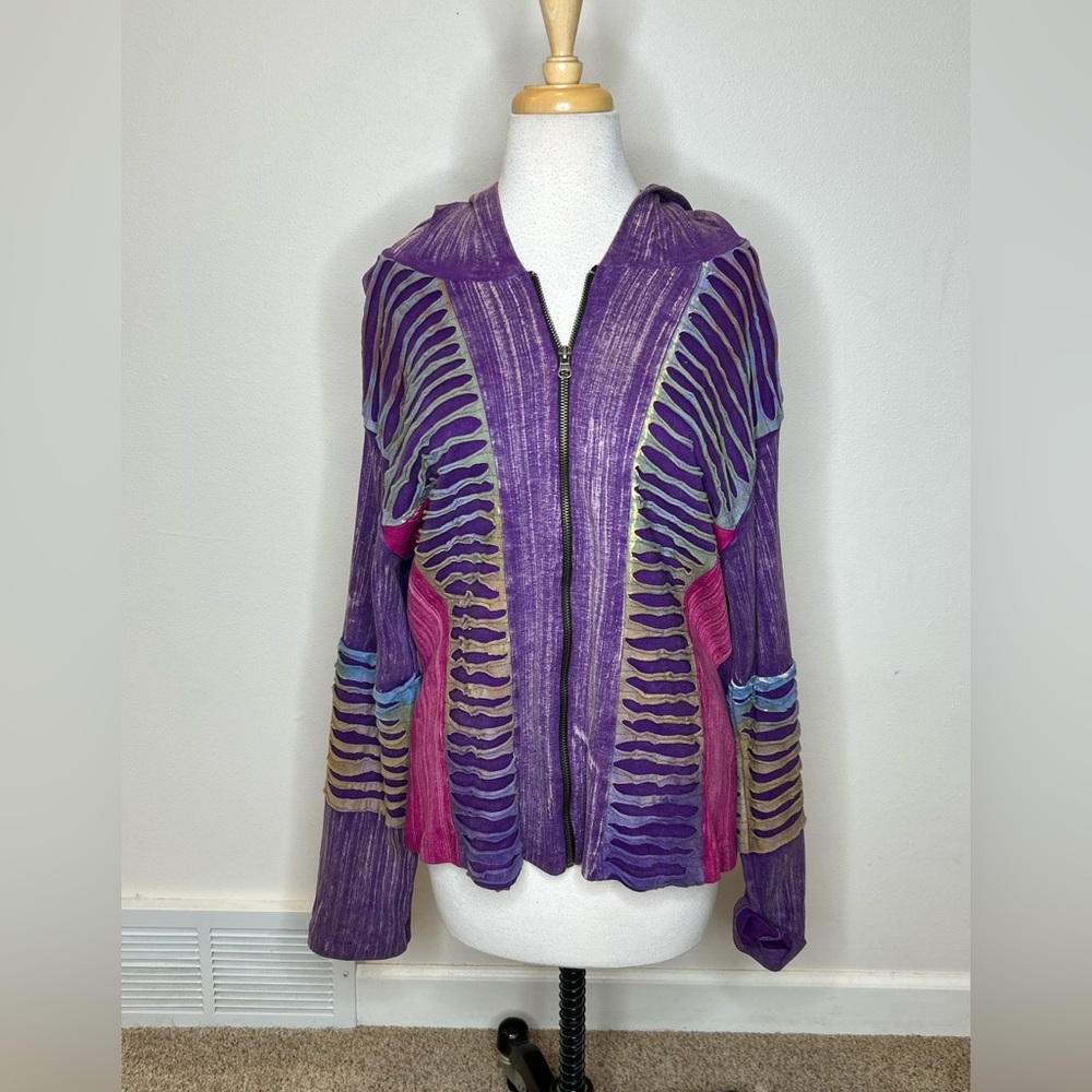 Art Studio Produce Nepal Made Razor Cut Cotton Zip up Hoodie Boho Hippie XL